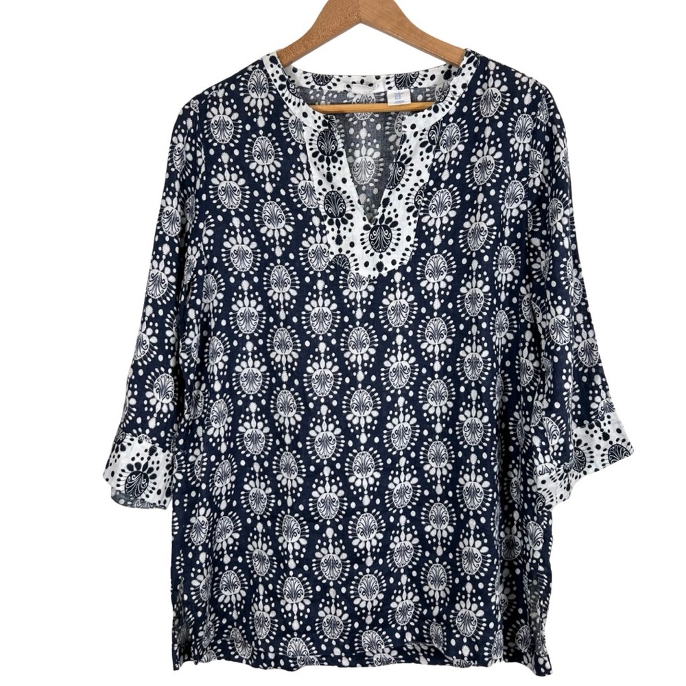 100% Linen Tunic Top Women’s Size Medium Navy Blue Sigrid Olsen